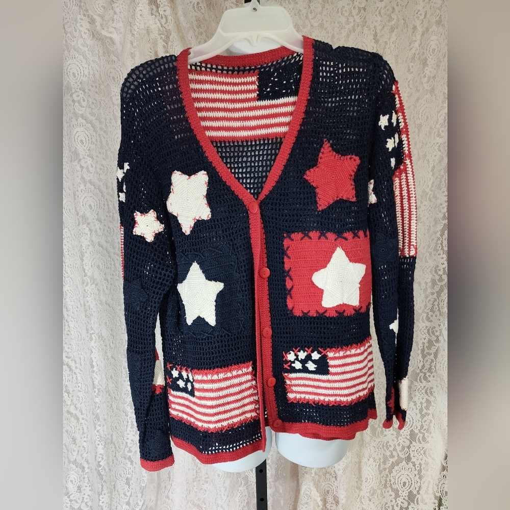 July 4th theme crochet jacket L/XL